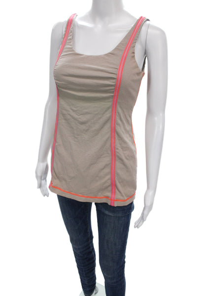 Lululemon Women Striped Beige Scoop Neck Sleeveless Tank Size 8