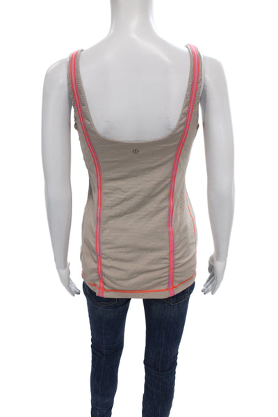 Lululemon Women Striped Beige Scoop Neck Sleeveless Tank Size 8