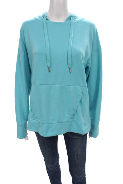 Apana Women Pullover Blue Cotton Drawstring Round Neck Long Sleeve Size L