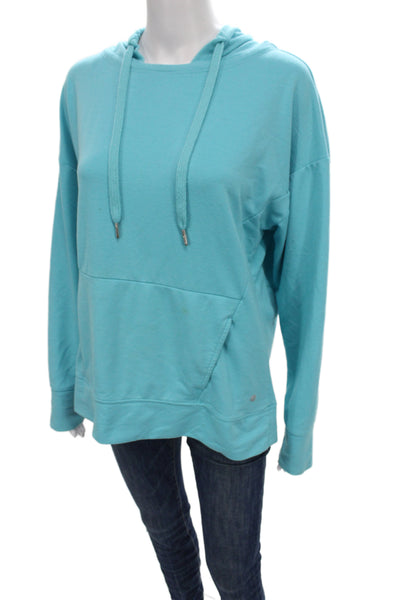 Apana Women Pullover Blue Cotton Drawstring Round Neck Long Sleeve Size L