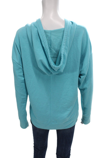 Apana Women Pullover Blue Cotton Drawstring Round Neck Long Sleeve Size L