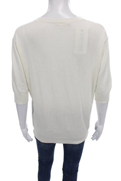 6397 Women Pullover Sweater Ivory V Neck Short Sleeve 70% Cotton Size S