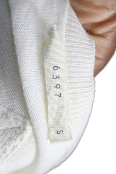 6397 Women Pullover Sweater Ivory V Neck Short Sleeve 70% Cotton Size S