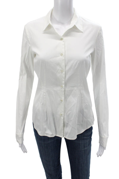 Theory Womens Basic Collared Button-Up White Long Sleeve Cotton Size S