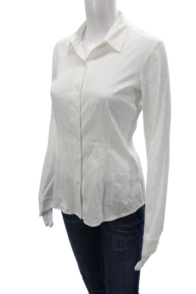 Theory Womens Basic Collared Button-Up White Long Sleeve Cotton Size S