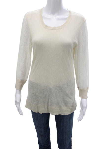 DKNY Womens Pullover Sweater Ivory Scoop Neck Long Sleeve Knit Size S