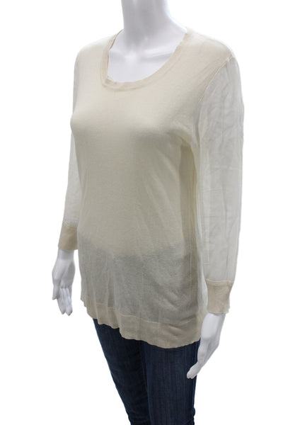 DKNY Womens Pullover Sweater Ivory Scoop Neck Long Sleeve Knit Size S