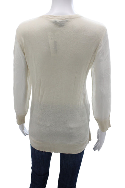 DKNY Womens Pullover Sweater Ivory Scoop Neck Long Sleeve Knit Size S