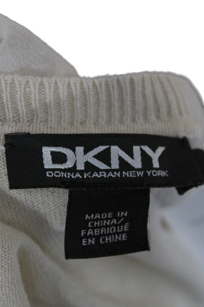 DKNY Womens Pullover Sweater Ivory Scoop Neck Long Sleeve Knit Size S