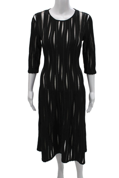Oscar de la Renta Women Sheath Dress Black 3/4 Sleeve Striped Silk Long Size M