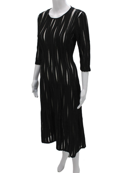 Oscar de la Renta Women Sheath Dress Black 3/4 Sleeve Striped Silk Long Size M