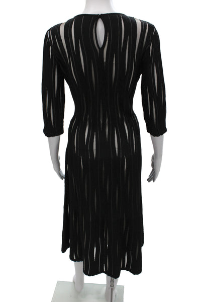 Oscar de la Renta Women Sheath Dress Black 3/4 Sleeve Striped Silk Long Size M