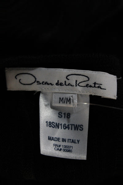 Oscar de la Renta Women Sheath Dress Black 3/4 Sleeve Striped Silk Long Size M