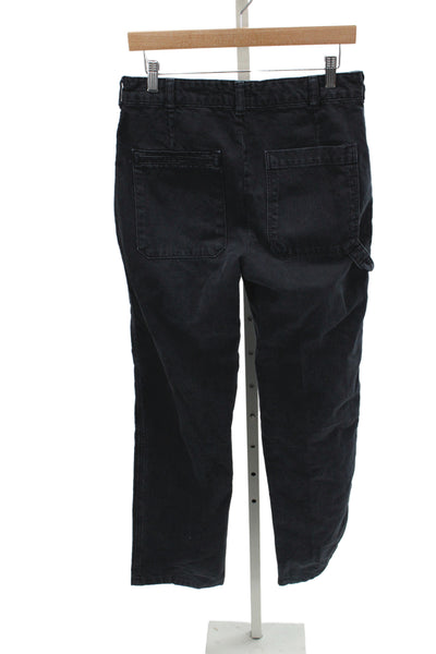Zara Womens Straight Carpenter Jeans Black Cotton Mid Rise Button Size 4
