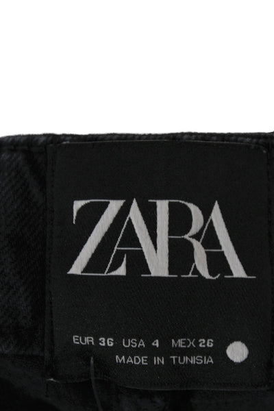 Zara Womens Straight Carpenter Jeans Black Cotton Mid Rise Button Size 4