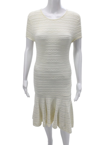 Torn by Ronny Kobo Women Fit & Flare Dress Ivory Striped Short Sleeve Size M