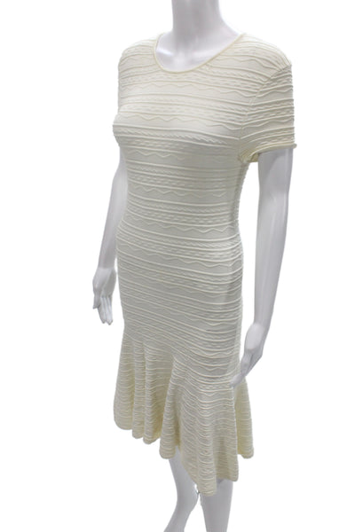 Torn by Ronny Kobo Women Fit & Flare Dress Ivory Striped Short Sleeve Size M