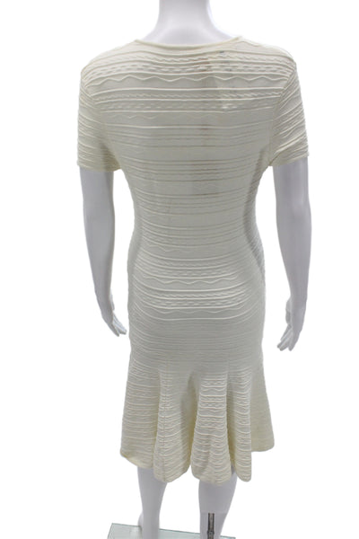 Torn by Ronny Kobo Women Fit & Flare Dress Ivory Striped Short Sleeve Size M