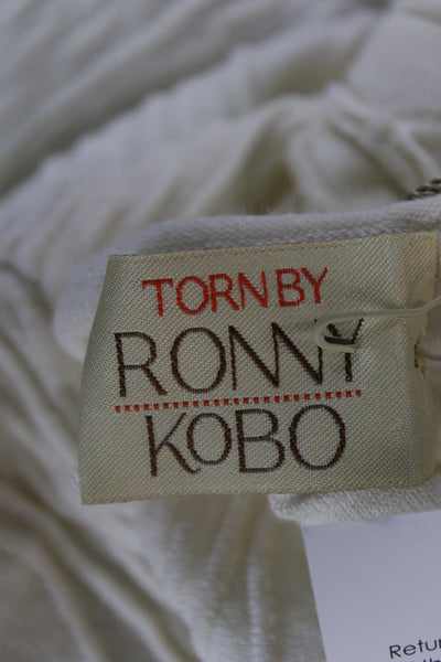 Torn by Ronny Kobo Women Fit & Flare Dress Ivory Striped Short Sleeve Size M
