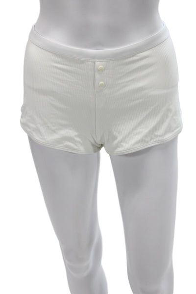 Frankies Bikinis Women White Striped Hot Pants 94% Nylon Button Size L
