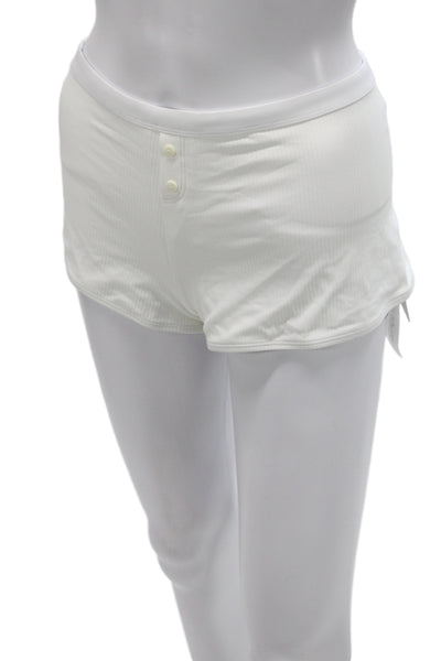 Frankies Bikinis Women White Striped Hot Pants 94% Nylon Button Size L