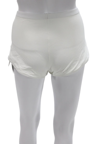 Frankies Bikinis Women White Striped Hot Pants 94% Nylon Button Size L