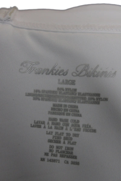 Frankies Bikinis Women White Striped Hot Pants 94% Nylon Button Size L