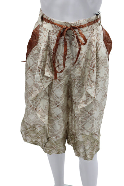 Zara Womens Cropped Drawstring Geometric Viscose Bohemian Beige Pants Size M