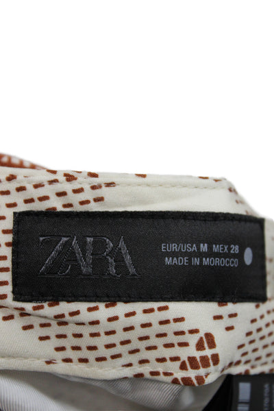 Zara Womens Cropped Drawstring Geometric Viscose Bohemian Beige Pants Size M