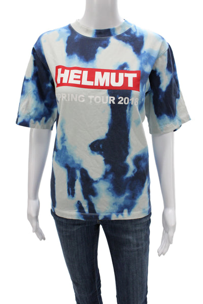 Helmut Lang Unisex Adults Basic Blue Graphic Crew Neck Cotton T Shirt Size M