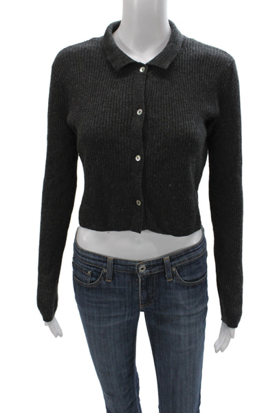Zara Womens Cardigan Collared Long Sleeve Solid Gray Size M