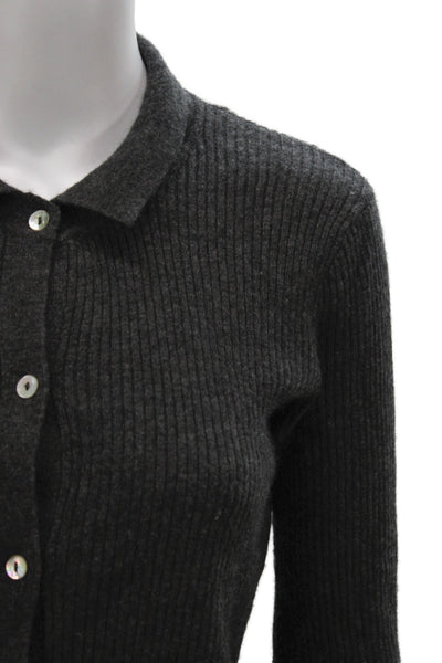 Zara Womens Cardigan Collared Long Sleeve Solid Gray Size M