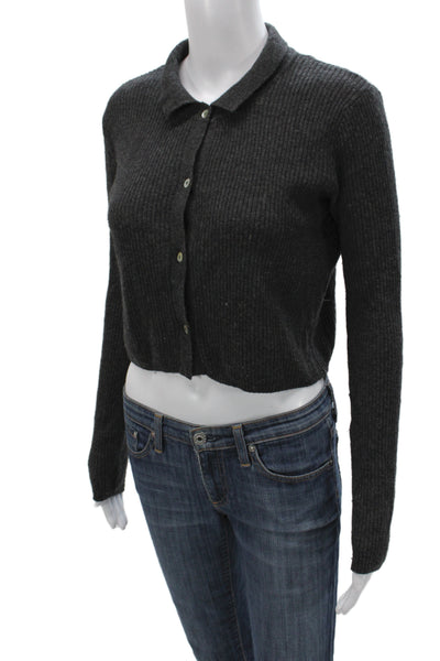Zara Womens Cardigan Collared Long Sleeve Solid Gray Size M