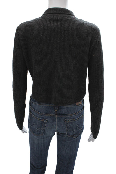 Zara Womens Cardigan Collared Long Sleeve Solid Gray Size M