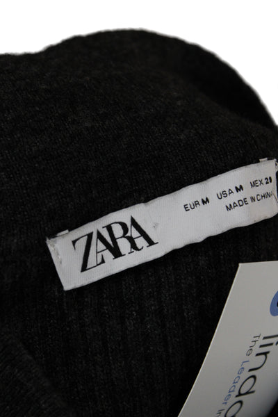 Zara Womens Cardigan Collared Long Sleeve Solid Gray Size M