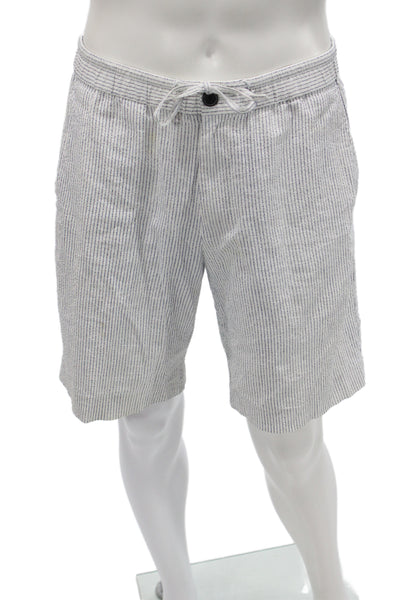 Theory Mens Chino Shorts Blue Striped 99% Cotton Button Size M
