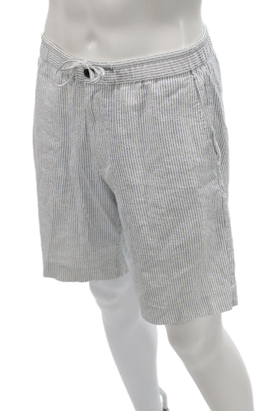 Theory Mens Chino Shorts Blue Striped 99% Cotton Button Size M