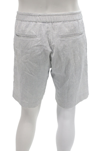 Theory Mens Chino Shorts Blue Striped 99% Cotton Button Size M