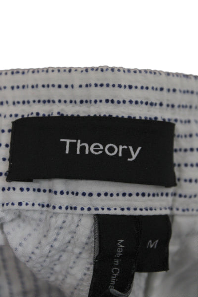 Theory Mens Chino Shorts Blue Striped 99% Cotton Button Size M