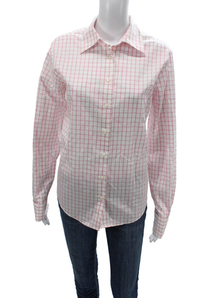Brooks Brothers Womens Pink Checked Cotton Button-Up Long-Sleeve Size 12