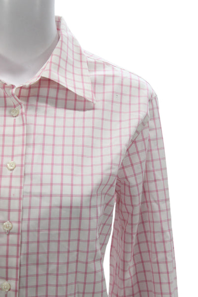 Brooks Brothers Womens Pink Checked Cotton Button-Up Long-Sleeve Size 12