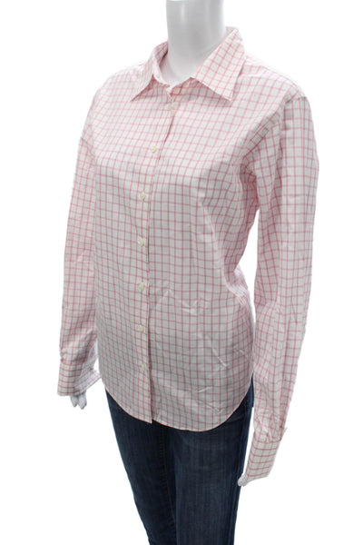 Brooks Brothers Womens Pink Checked Cotton Button-Up Long-Sleeve Size 12