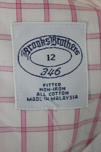 Brooks Brothers Womens Pink Checked Cotton Button-Up Long-Sleeve Size 12