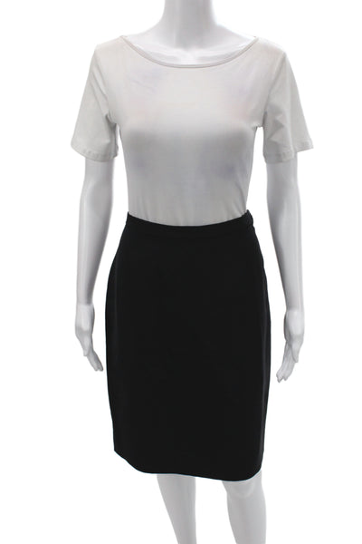 Giorgio Armani Womens Straight Pencil Skirt Black Wool Button Solid Size 46