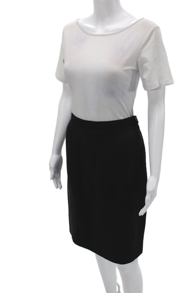 Giorgio Armani Womens Straight Pencil Skirt Black Wool Button Solid Size 46