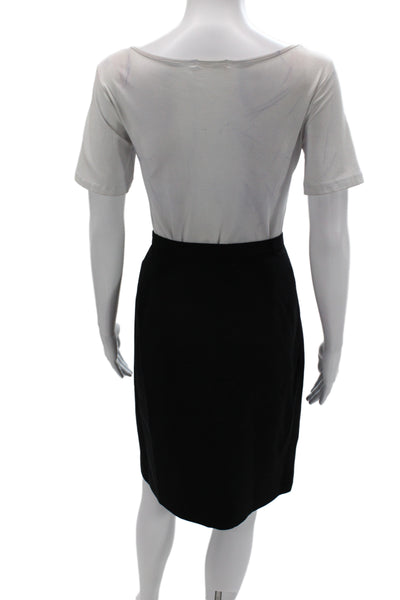 Giorgio Armani Womens Straight Pencil Skirt Black Wool Button Solid Size 46