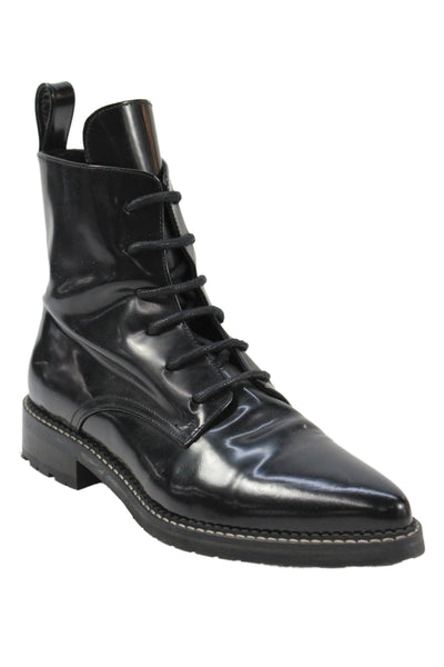 INCH2 Womens Leather Zipper Lace Up Detail Boots Black Size 8