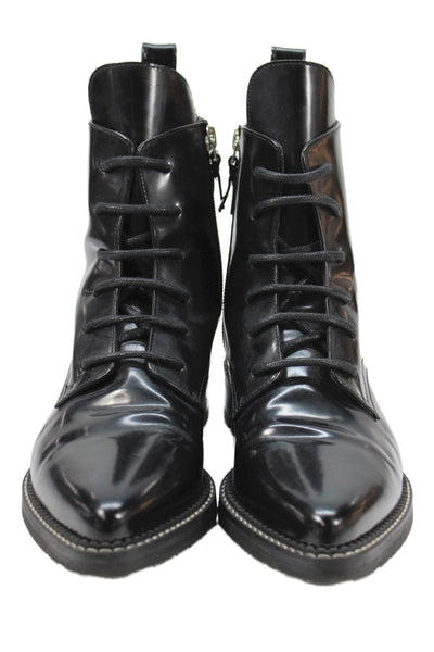 INCH2 Womens Leather Zipper Lace Up Detail Boots Black Size 8