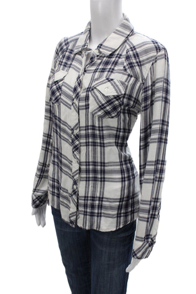 Rails Women Basic Plaid Collared Long Sleeve Button Up Top Green Size S