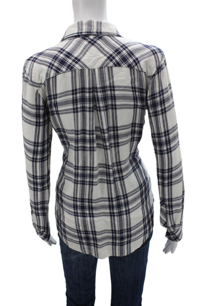 Rails Women Basic Plaid Collared Long Sleeve Button Up Top Green Size S